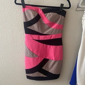 Ark & Co Strapless Dress in Pink, Black, and Tan